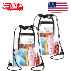 2 PACK Clear Drawstring Bag Stadium Approved