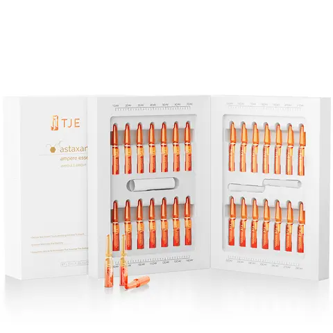 TJE Fragrance-Free Astaxanthin Ampoule Essence - Rejuvenating Hydrating Facial Lifting Serum with Nicotinamide, Hyaluronic Acid, Plant-Based Ingredients, Firming, Dryness Soothing, Disposable Aseptic Packaging, Antioxidant, Even Skin Tone