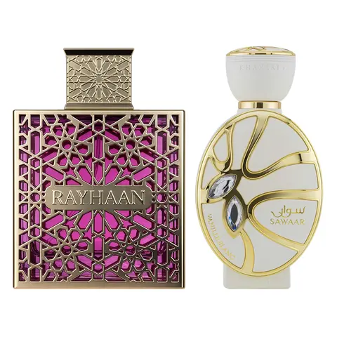 Strawberry Vanilla Gourmand Dream 2 Piece Bundle for Women (Rayhaan Kiss Eau de Parfum Spray + Khadlaj Vanille Blanc Eau de Parfum Spray)
