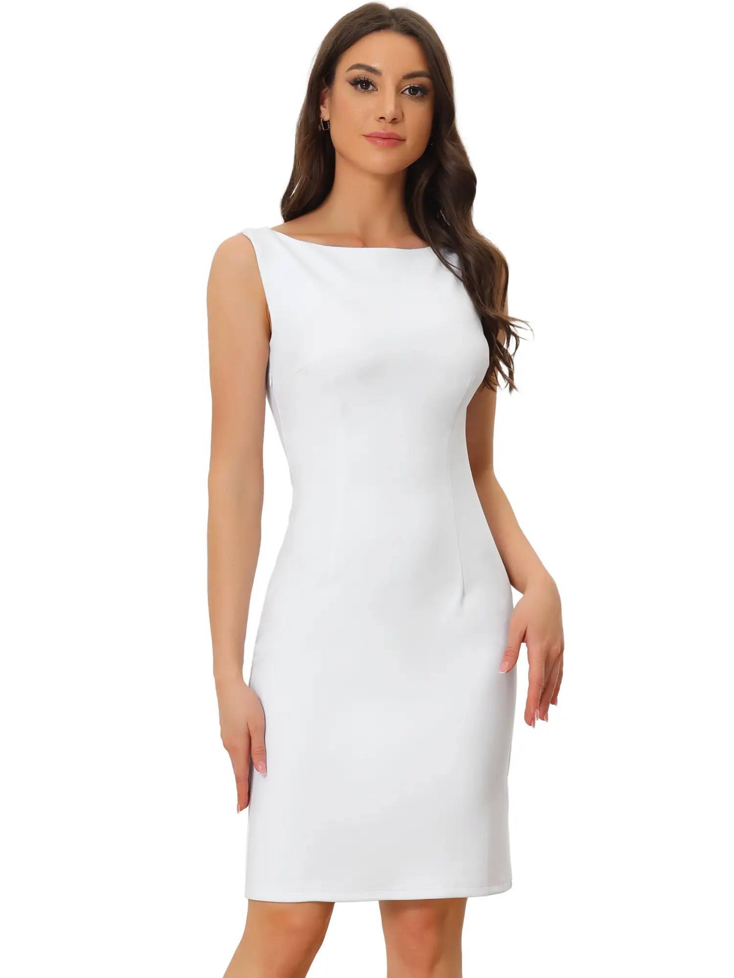 INSPIRE CHIC Sleeveless Sheath Dress Women's Boat Neck Teacher Casual Office Dresses