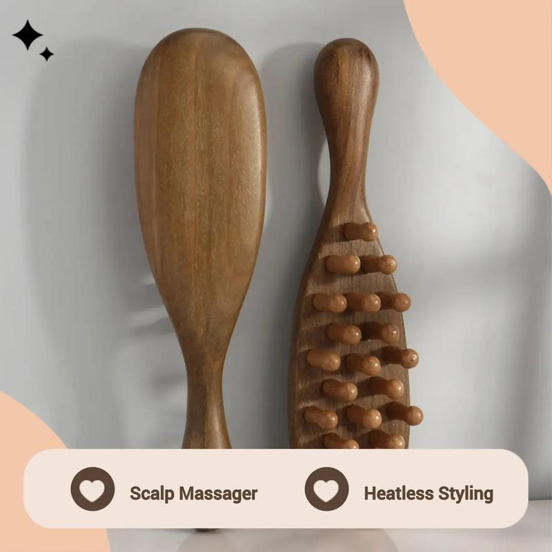 Natural Wooden Massage Comb, 1 Count Scalp Massager, Large Wide-Tooth Scalp Meridian Scraping Massage Comb, Hair Care & Styling Tool Brush for Home & Salon Use