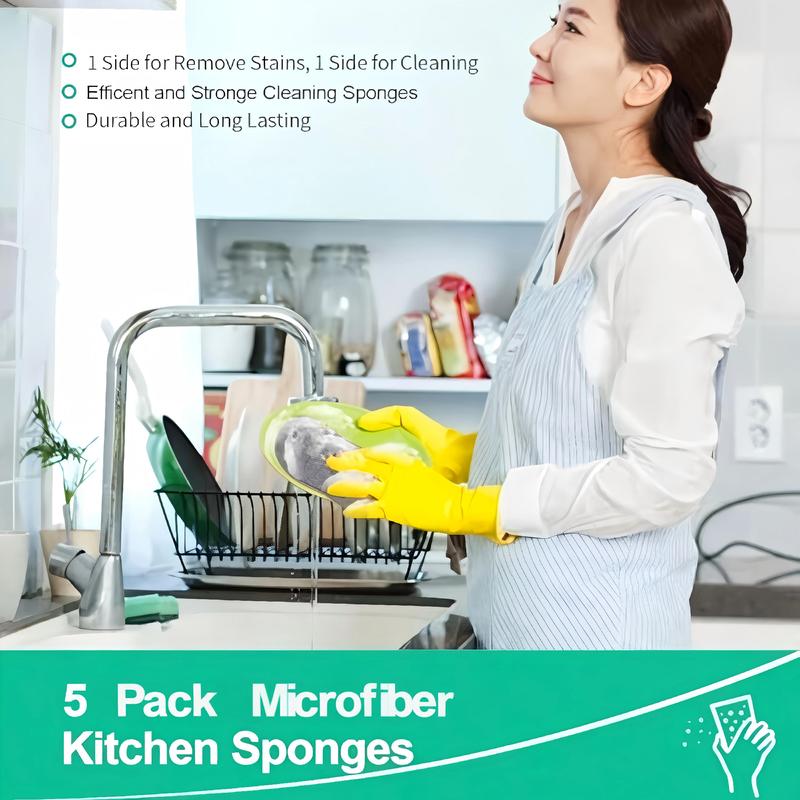 5 Pcs Multi Purpose Scrub Sponges Non Scratch Microfiber Sponge Cleaning Dish Scrubber Reusable Dish Sponges for Washing Dishes Along with Heavy Duty Scouring Power,Items for Christmas Gatherings