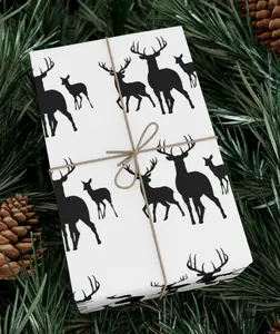 Minimalist Deer Christmas Gift Wrap, Monochromatic Deer Packaging, Special Occasion Wrapping, EcoFriendly Paper, Black Buck,Wildlife Nature