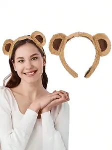Women's 1-Piece Bear Ear Headband, Soft Washable Makeup Accessory, Fluffy Animal Design, Plain Pattern for Party, Cosplay, Photo Shoots