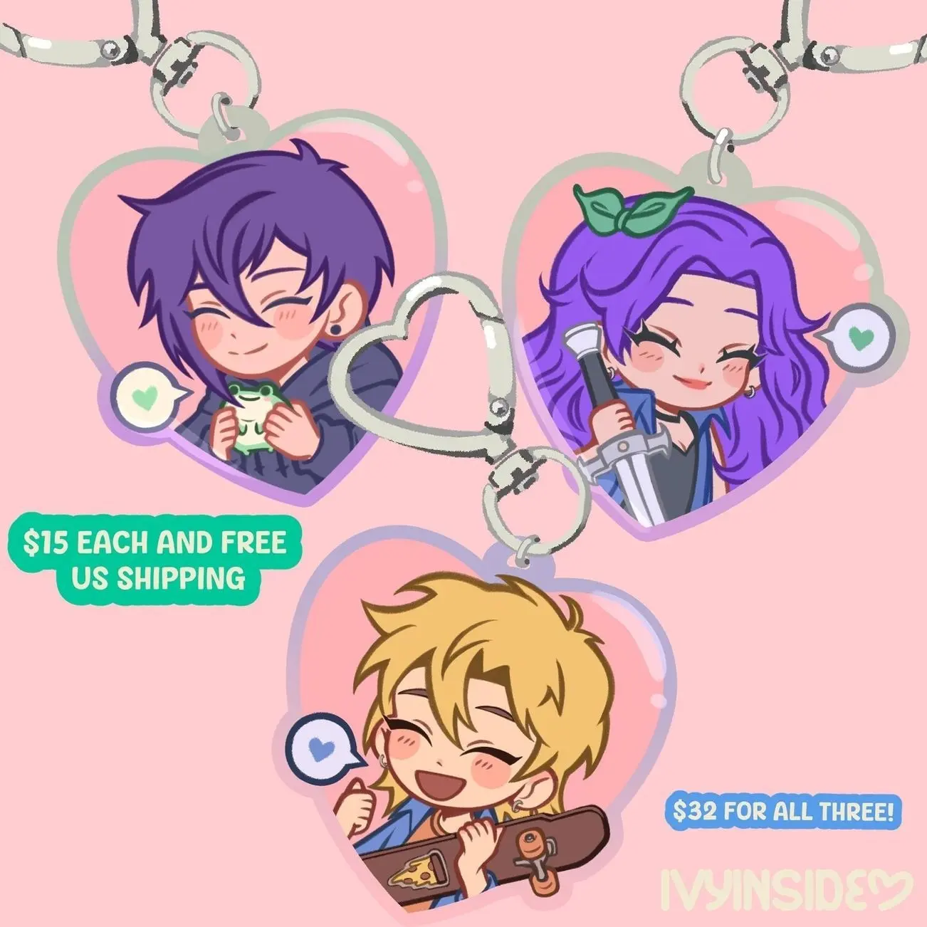 Stardew Valley Keychains – Sam, Sebastian & Abigail | Double-Sided Epoxy Fanart Charms