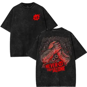 Gears of War "Never Fight Alone" Year 3 Washed tshirt, Short Sleeved Top, Unisex Game Shirt, Gears of War Fan Gift, gamer gift, Retro Black Gaming Top
