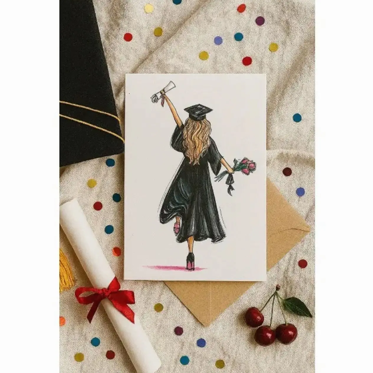 Graduation Card – “Graduation Girl” Elegant Illustration | Graduation Gift, Congrats Card, University Degree Celebration