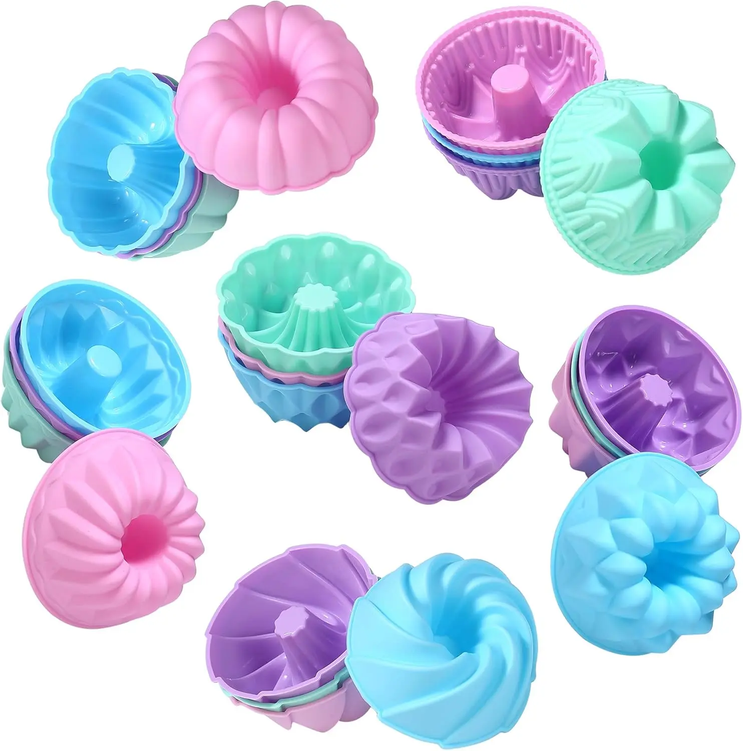 24pcs (3in x 1.4in) Nonstick Silicone Baking Mold Set - Donut Pan, Nonstick Cupcake Pans, Muffin Tools for Birthday Bake & Candy Making, Oven-Microwave-Dishwasher Safe Home Improvement Cooking Kitchenware
