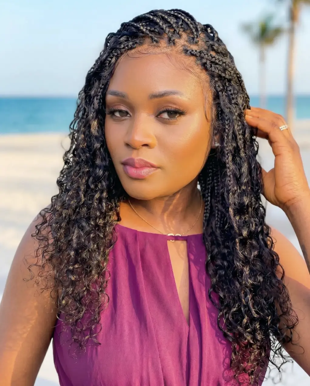 JALIZA Nami Drawstring Cap Water Wave Human Hair Curls Pre Bleached Swiss HD Full Lace Knotless Boho Box Braided Wig Miracle Braids Style Glueless Wigs Lightweight Wigs