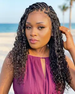 JALIZA Nami Drawstring Cap Water Wave Human Hair Curls Pre Bleached Swiss HD Full Lace Knotless Boho Box Braided Wig Miracle Braids Style Glueless Wigs Lightweight Wigs