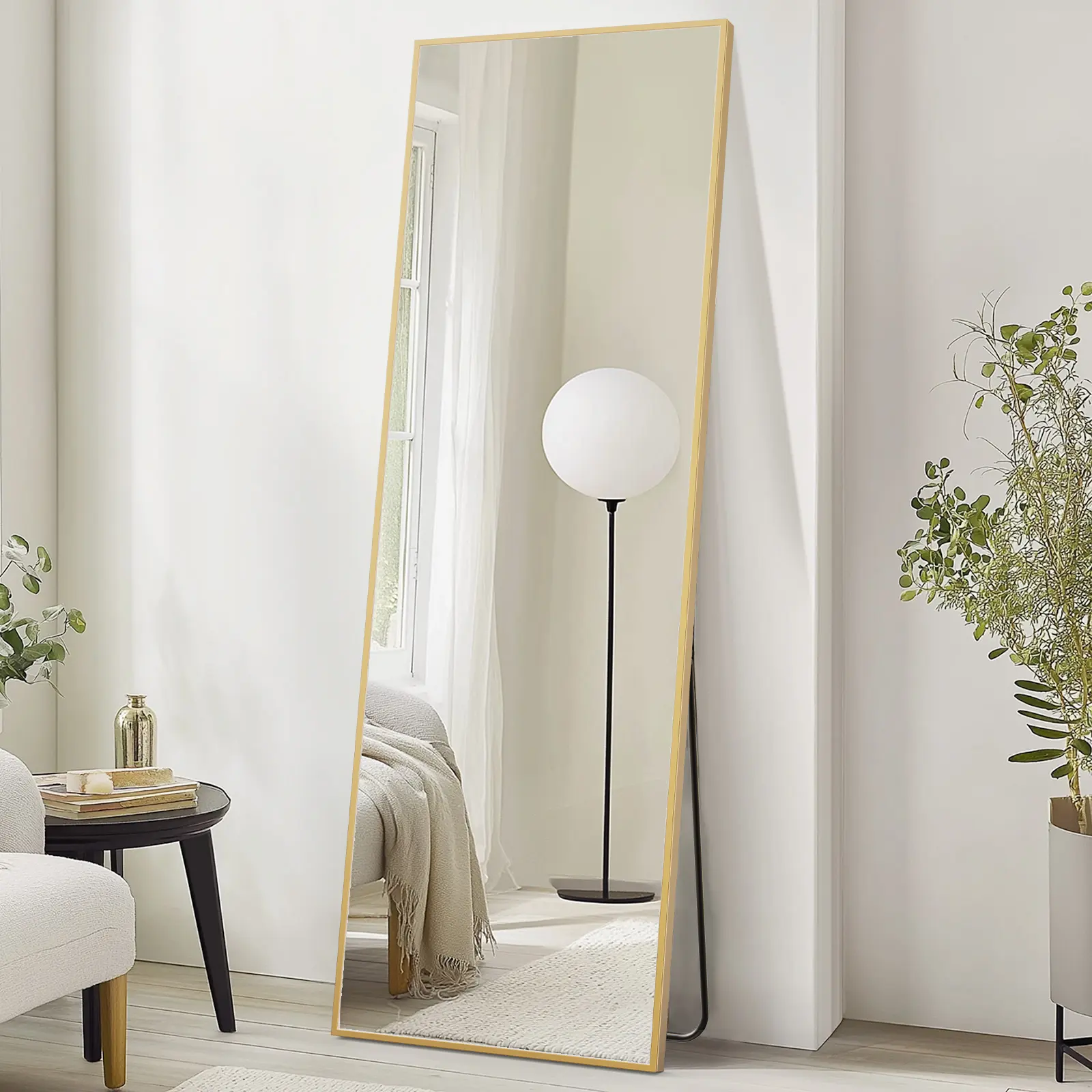 71"x26" Rectangle Full Length Mirror - Floor Standing, Wall Mount or Leaning Full Body Mirror with Arch Design, Durable Frameless Hanging Mirror for Bedroom, Hallway & Entryway(Gold)