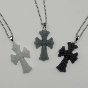 Natural Jadeite Green Water Gothic Cross Jade Pendant