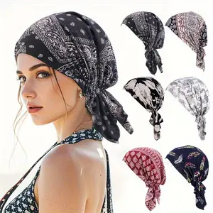 4PCS Women's Cotton Brimless Hats Pre-Tied Floral Headscarf Beanie Set Breathable Lightweight Hats for Travel, Sports, and Daily Wear Comfortable Mixed Colors for All Seasons