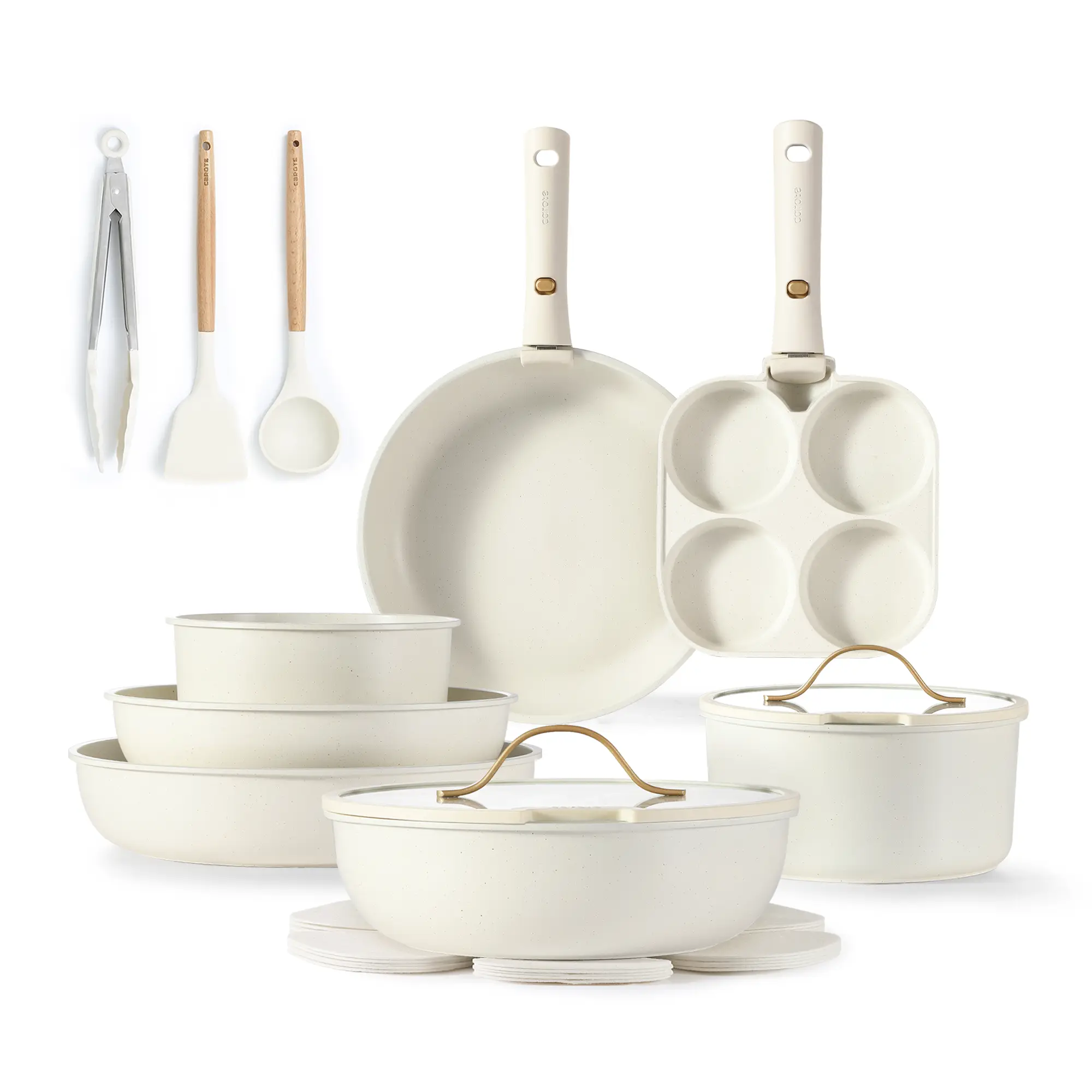CAROTE 19pcs Pots and Pans Set, Detachable Handle, Induction Cookware, Non Stick RV Cookware Set…