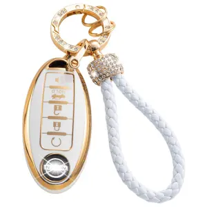 Rhinestone Decorative Car Key Case, Smart Key Case with Rope, Car Key Protector, Car Key Accessory for Nissan Altima Sentra Maxima Rogue Armada Pathfinder Infiniti