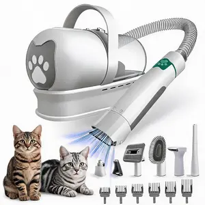Dog & Cat Vacuum Groomer for Shedding & Grooming, 7-in-1 Pet Hair Vacuum Cleaner with Brush, Precise 6 Guide Combs Clipper, Paw Trimmer Mitts & Rollers Set