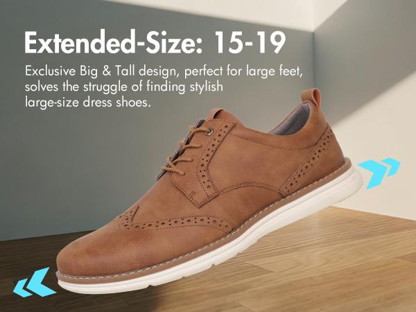 Hawkwell Plus Men's Plus Size Wingtip Oxford Shoes Classic Brogue Dress Shoes Business Office Shoes