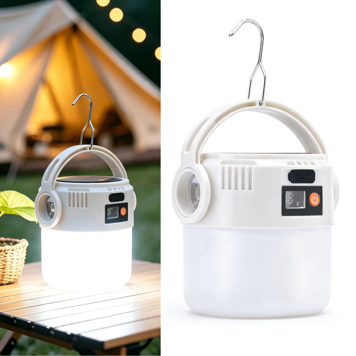 2/4 Pcs LED Camping Lantern, Solar & USB Rechargeable Tent Light with 4 Light Modes, Soft Lighting, Battery Level Display,Waterproof Portable Emergency Light, Handheld & Hanging Design for Camping, Hiking, Fishing, Yard, Power Outages
