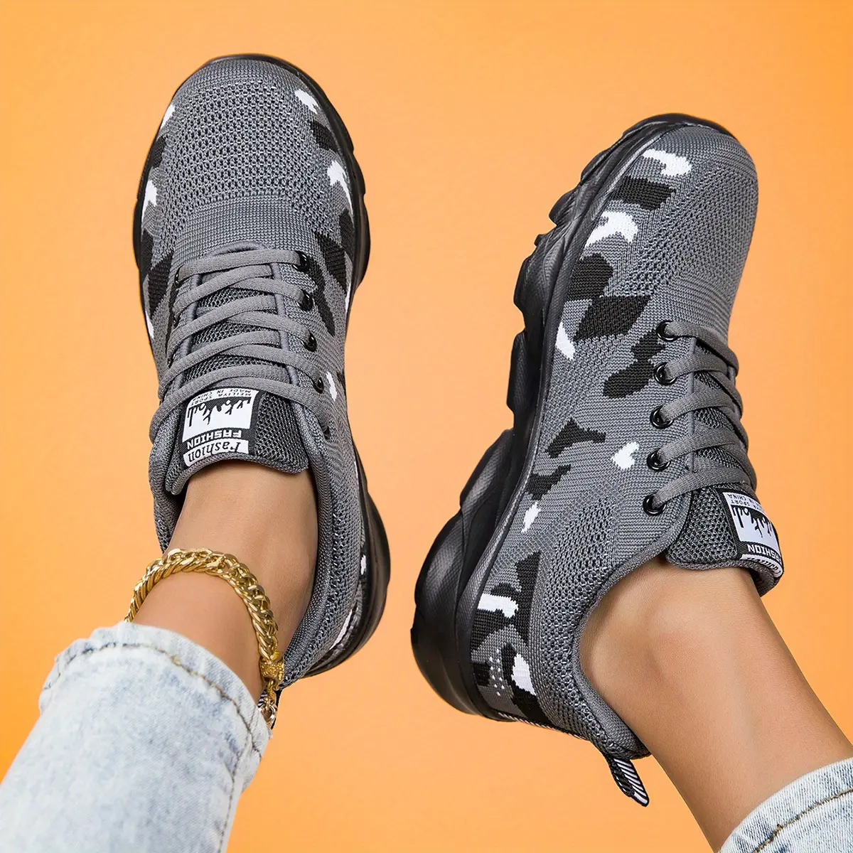 Women's Lace-up Casual Trainers, Corrective Breathable Mesh Walking Shoes with Lightweight Air Cushion and Non-Slip Sole, Casual Tennis Shoes, Laces Casual Trainers