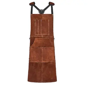 VEVOR Leather Welding Work Apron, Heavy Duty Cowhide Flame Resistant Welding Apron, Heat-Resistant Blacksmith Welder Aprons with 6 Tool Pockets for Woodworking, Gardening, BBQ