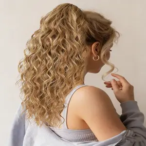 Fashion New Product Wig Double Ponytail Women's European and American Style Corn Perm Fluffy Ponytail Long Curly Hair Extensions Synthetic Wavy Hair