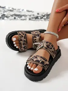 American Retro Thick Sole Sandals, Classic Leopard Print, Platform Heel, Adjustable Buckle, Vintage Style, Comfortable Footwear, Strappy Summer Sandals, Platform Strap Sandals