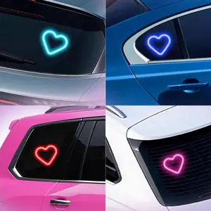 Solar Powered Wireless LED Triangle Heart Shape C-Pillar Neon Light for Car Interior Decor Eco-Friendly Modern Stylish Look