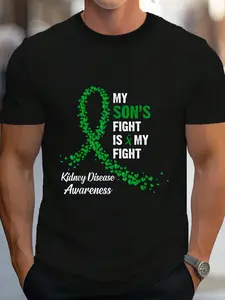 100% Cotton My Son's Fight My Fight Kidney Disease Awareness T-Shirt Women's Men's Graphic Tee Crew Neck summer vacation Tops