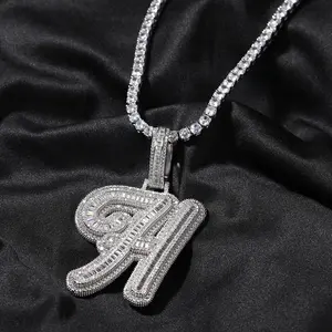 [Buy One Get Free Necklace] Large LetterAlphbet zirconia Pendant For DlY Hip Hop CoupleJewelry Accessories