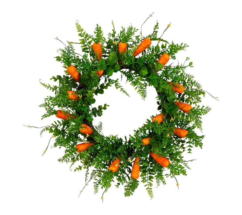 Nearly Natural 22" Mixed Fern Wreath with Carrot Ornaments