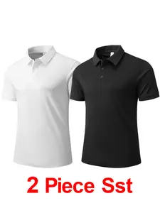 2-Pack Men's Faux Cotton Short Sleeve Polo Shirts | Solid Collared Casual Polos for Business, Golf & Everyday Use
