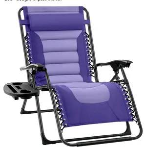 Oversized Padded Zero Gravity Chair, Folding Outdoor Patio Recliner, XL Anti Gravity Lounger for Backyard w/Headrest, Cup Holder, Side Tray, Polyester Mesh - Many Colors Available, Comfortable Spectator Sports Mom Dad, camping Beach BBQ