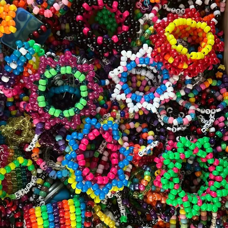 RAINBOW KANDI Pack 10 Bracelets with Stars, Cuffs, and More - Assorted Colors and Designs