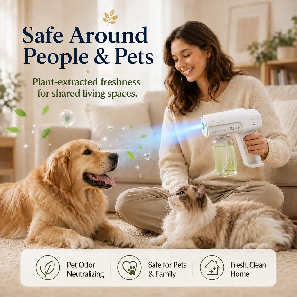 Novo Blue Light Probiotic Deodorizer Spray - Pet-Safe Plant-Extracted Floral Scent Air Freshener with Bio Enzymes, Odor Eliminator, Disinfection Solution for Dog & Cat Grooming, Kennel Odor Eliminator