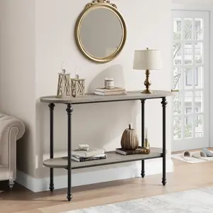 Narrow Entryway Table, 2 Tier Industrial Console Table with Storage Shelf, Thin Behind Couch Table, Farmhouse Skinny Sofa Table
