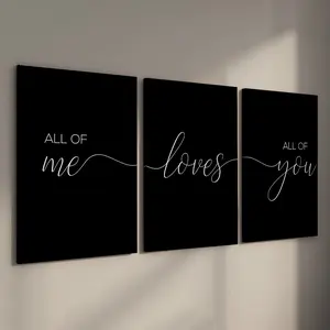 3 Counts Wood Framed Canvas All Of Me Loves All Of You Wall Art, Ready To Hang, Bedroom Wall Decor Over The Bed, Couples Decor, Modern Home Decoration, Home Decor Accessory, Waterproof Canvas, Artwork Wall Painting For Gift, Home And Dormitory Decoration