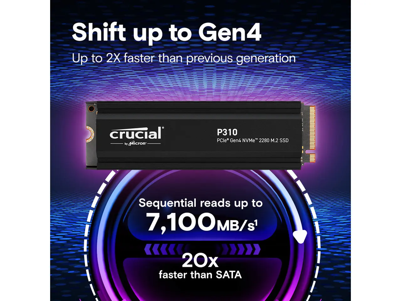 Crucial P310 2280 1TB PCIe Gen4 NVMe Gaming PS5 SSD with Heatsink, Up to 7,100MB/s, PlayStation5, Laptop & Desktop (PC) Compatible, Solid State Drive - CT1000P310SSD5-01