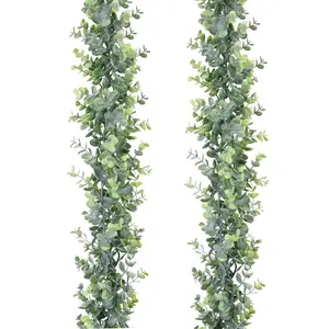 Faux Eucalyptus Garland Plant, 2 Pack Artificial Vines Hanging Eucalyptus Leaves Greenery Garland for Wedding Backdrop Arch Wall Decor, UV Protected Indoor Outdoor, Outdoor Fake Plants