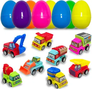 8 Pack Prefilled Plastic Easter Eggs with Pull-Back Engineering Car Toys Inside for Kids, Boys, Girls, Toddlers – Easter Basket Stuffers, Gifts, Party Favors, Easter & Happy Birthday Gifts