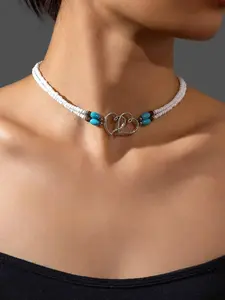 Boho Style Heart Design Beaded Choker, Double Layer Necklace Jewelry for Party, Daily Clothing Decor, Trendy All-match & Exquisite Jewelry for Birthday Gift, Valentine's Day, Gift