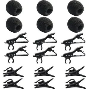 18 count Lapel Microphone Clips Replacement Kit, 6 count Lavalier Mic Clips Metal Tie Clips Lavalier Microphone Clips, 6 count Windscreen  Cover and 6 count Plastic Wire Clips