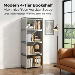 4-Tier Multi-Functional Storage Shelf, Sturdy Metal Frame with Durable Fabric Tiers, Space-Saving Bookshelf Organizer for Bedroom, Living Room & Office