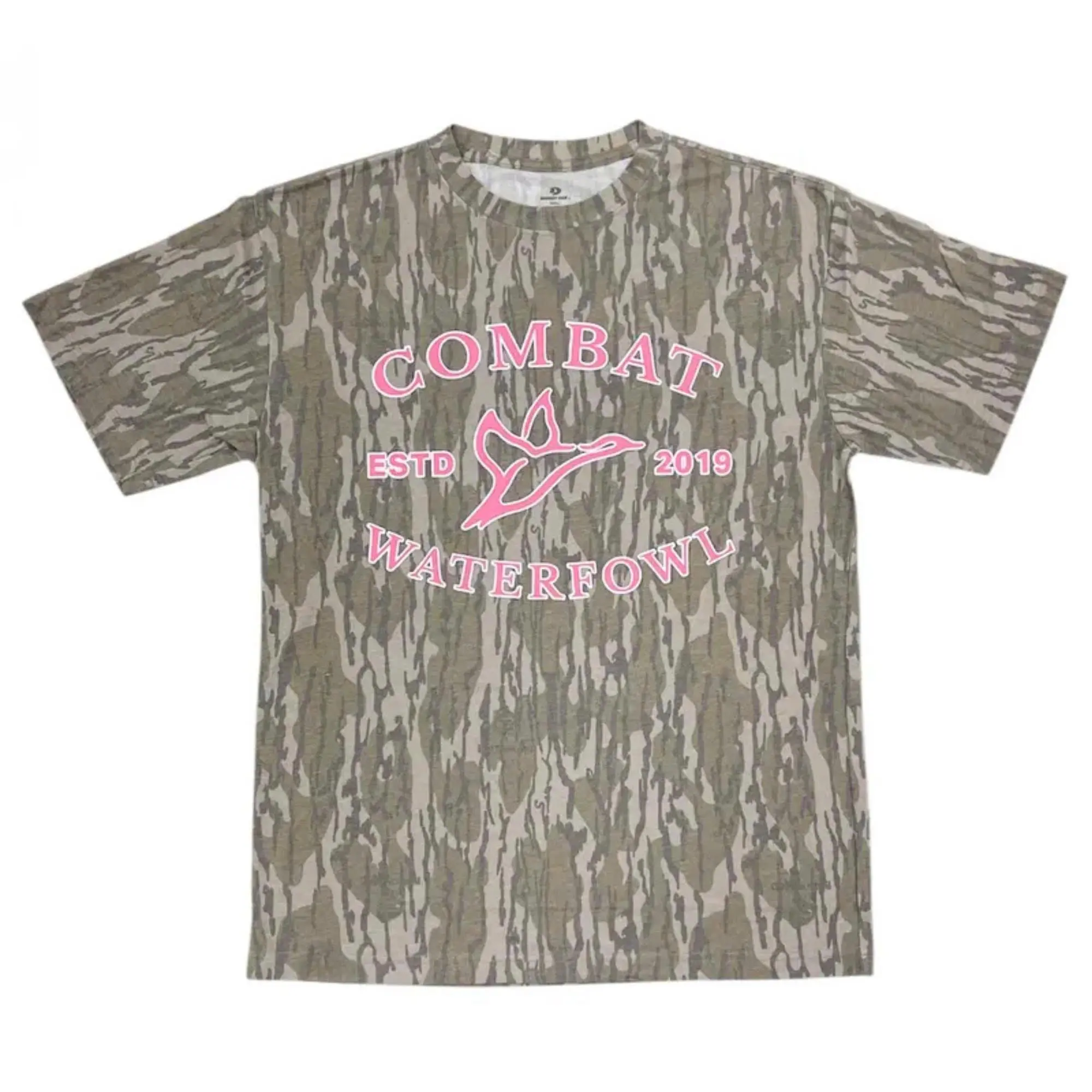 Mossy Oak Combat Camo Pink Waterfowl Unisex Tshirt, Pink Combat Waterfowl Bottomland Camo Shirt Soft Stretch Cotton Full Size S-5XL