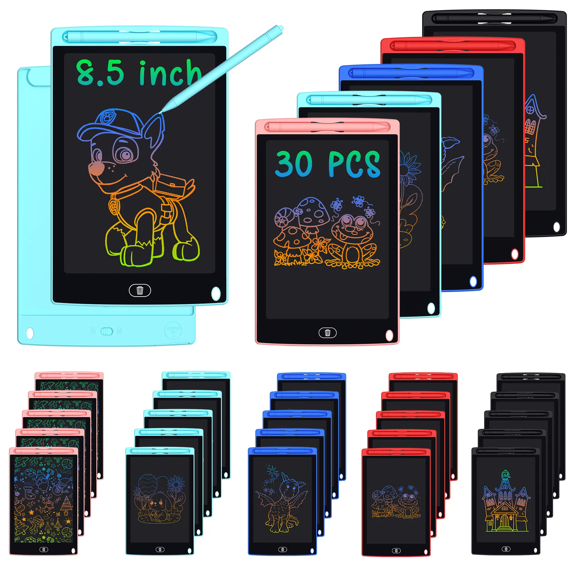 Kids LCD Writing Tablet (8.5in, 4.5oz Lightweight) - Pressure Sensitive LCD Screen Digital Graphic Tablet, Homeschool Educational Toy, 10/20/30pcs, Easter Basket Stuffer (Blue, Pink, Black, Red, Light Blue), Eye Care