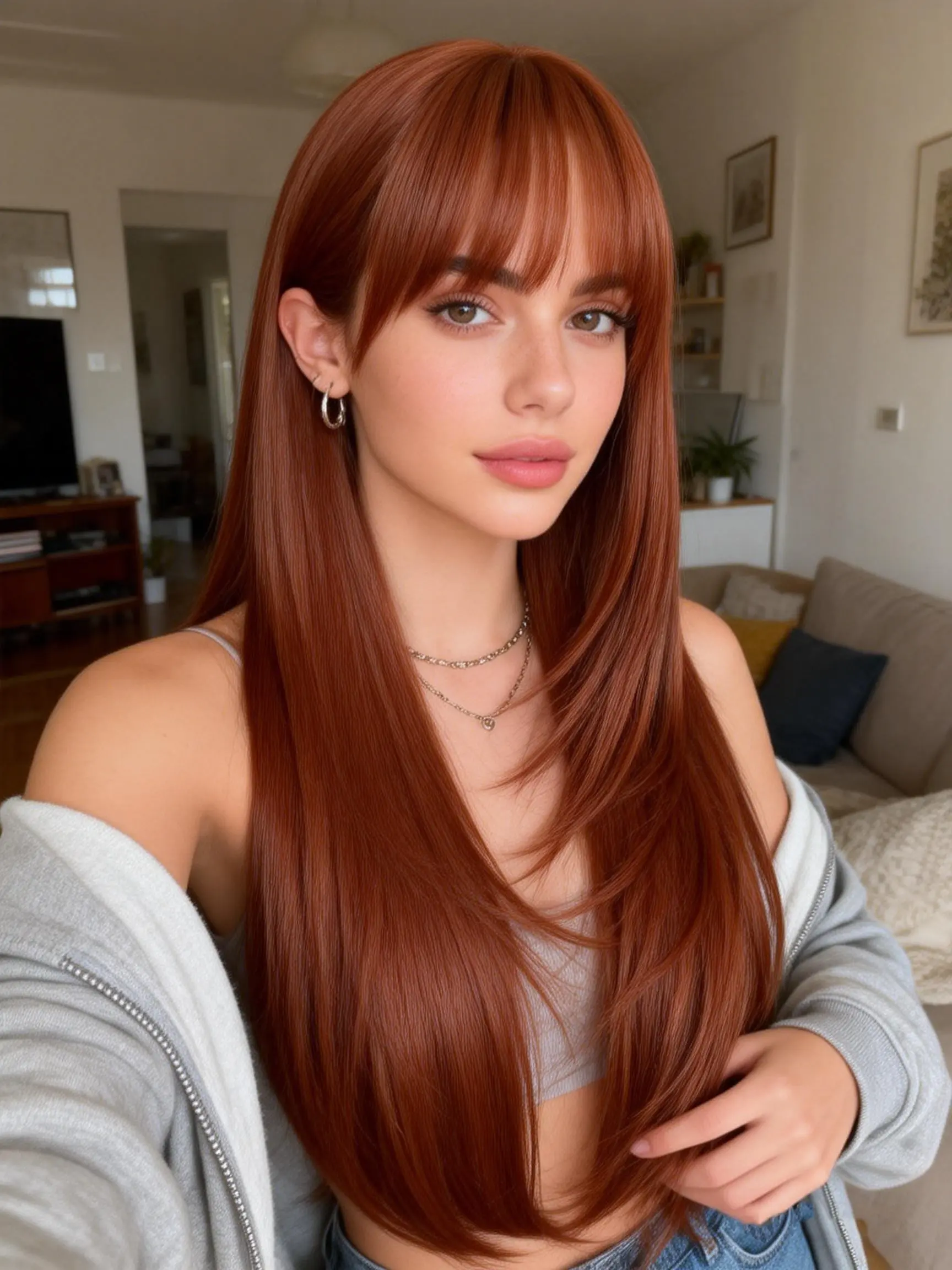 Long Ginger Wig with Bangs for Women Auburn  26 Inch Long Heat Resistant Wig, 4x4 Realistic Scalp Natural Looking Wig, Synthetic Wigs Free Parting for Girls Daily Party Use Layered Cut Wig, Synthetic Hair Wigs