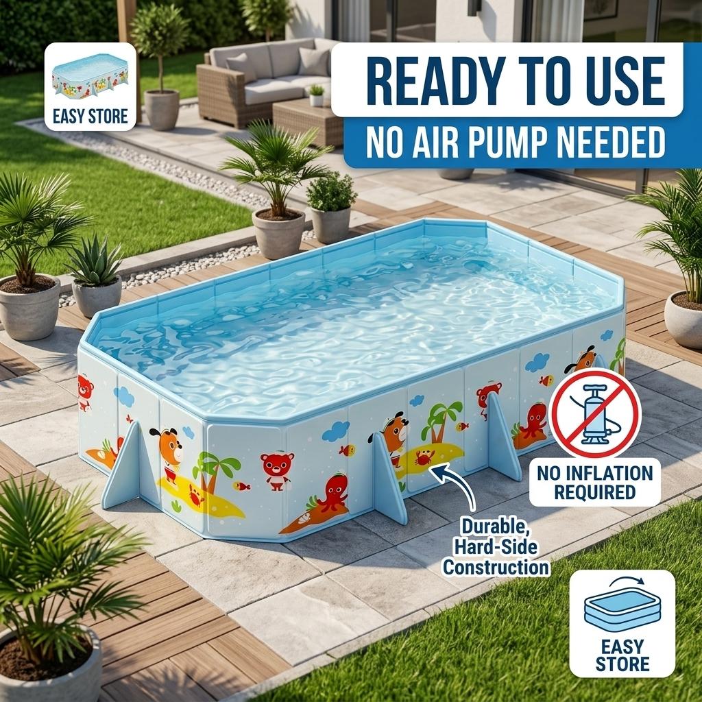 S7287504409 Newly Upgraded 66.92in Extra Large Rectangular Heavy-Duty Frame-Style Non-Inflatable Swimming Pool, Thick Durable Design for Home/Yard/Balcony, Easy Setup, Foldable, Portable for Summer Cooling, Enhances Durability and Safety