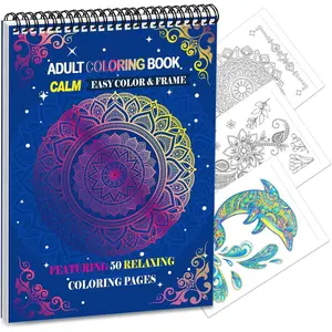 Coloring Book for Adult Relaxation: 50 Mandala, Animal and Flower Patterns from Easy to Complex, Mindfulness Stress Relief Spiral Bound Adult Coloring Book 8" x 12"Inch