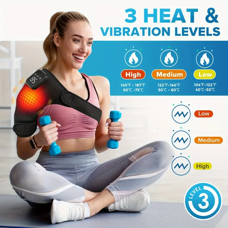 Cordless Shoulder Heating Massager, Electric Heat Vibration, Shoulder,  Elbow, Knee, 3 Levels of Heat 3 Levels