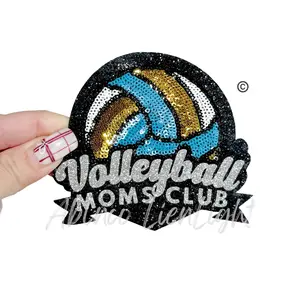 Volleyball Moms Club Embroidery Sequin Patch - Small