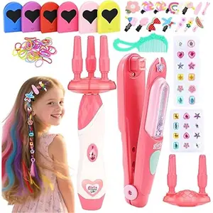 51 PCS Kids Hair Styling Kit for Girls – Automatic Hair Braider & Hair Gem Stamper Set with Bling Hair Jewels, Reusable Diamonds, Hair Chalk, Salon Pretend Play Toy – Birthday & Christmas Gift, Christmas décor, gifts for kids, hair accessories, hair clip